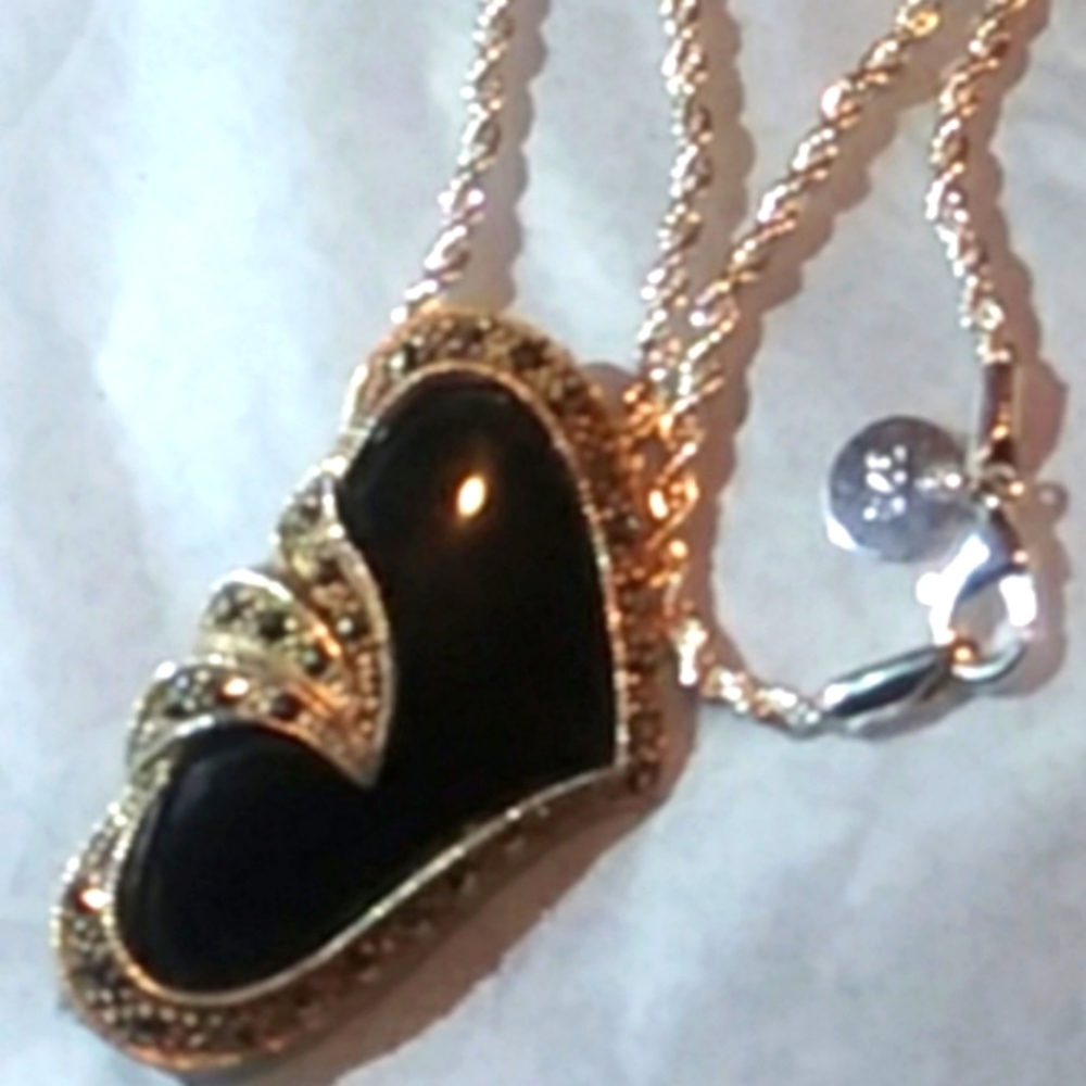 .925 Sterling Silver Marcasite Heart Pin 1.75X1"